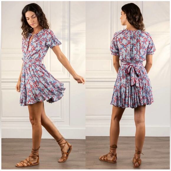 POUPETTE ST BARTH Ivy Mini Dress Blue Red Floral blue Kookoo Bird - Picture 1 of 7